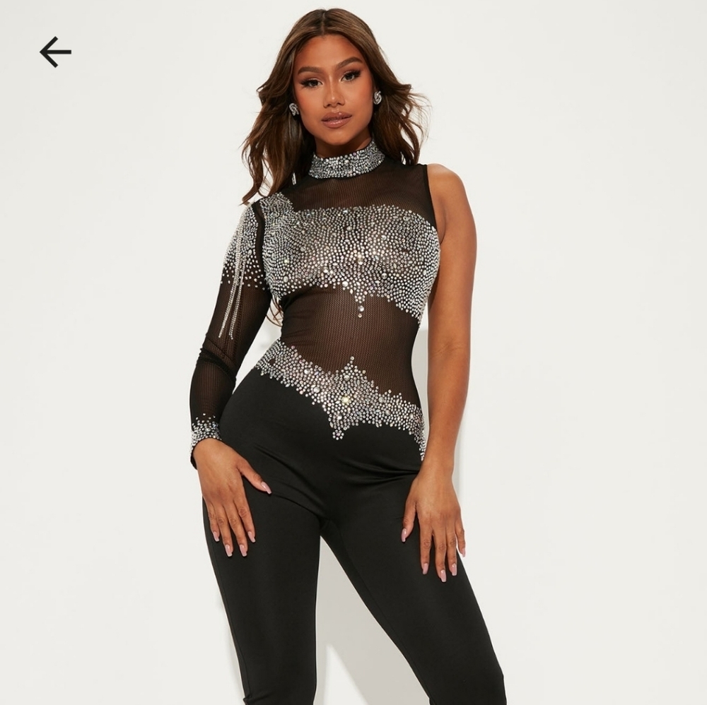 Fashion Nova Dance All Night Embellished Jumpsuit